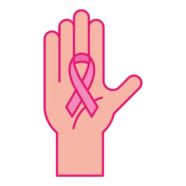 Fita de câncer de mama na linha de mão e design de vetor ícone de estilo de preenchimento — Vetor de Stock