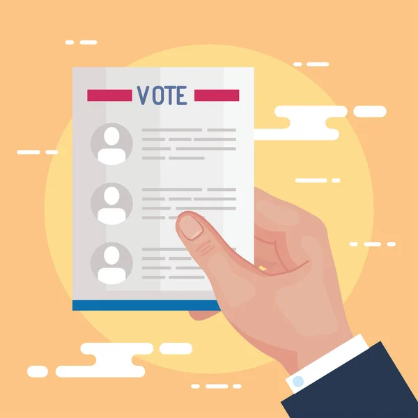 Élection jour main tenant vote présidents papier vecteur conception — Image vectorielle