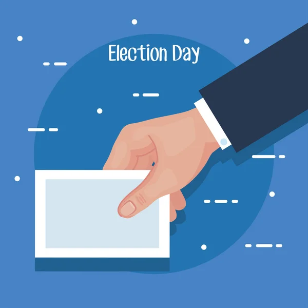 Election day hand holding vote paper vector design — Stock Vector