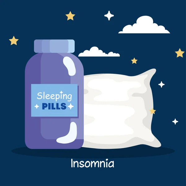 Botol insomnia pil dan desain vektor bantal - Stok Vektor