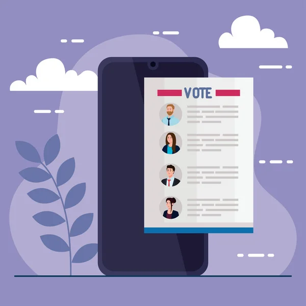 Pemilihan hari pemilihan presiden kertas pada desain vektor smartphone - Stok Vektor