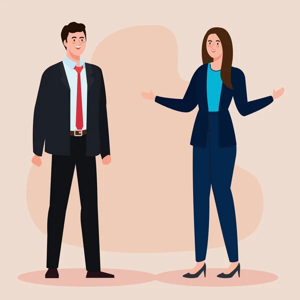 Hombre de negocios y mujer de negocios con diseño de vectores de traje — Vector de stock