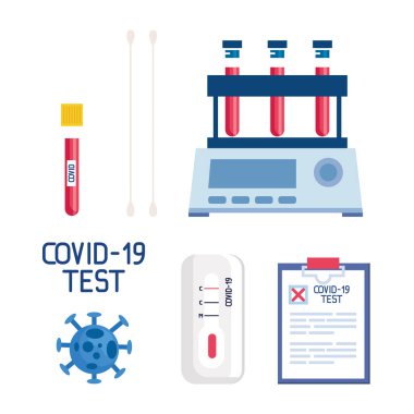 covid 19 virüs test tüpleri ve tıbbi belge vektör tasarımı