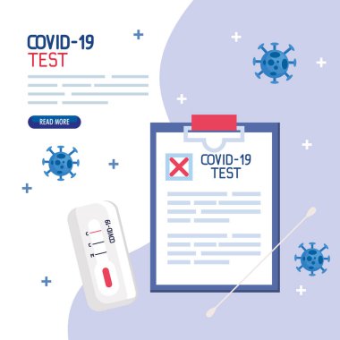 covid 19 virüs test çubuğu ve tıbbi belge vektör tasarımı