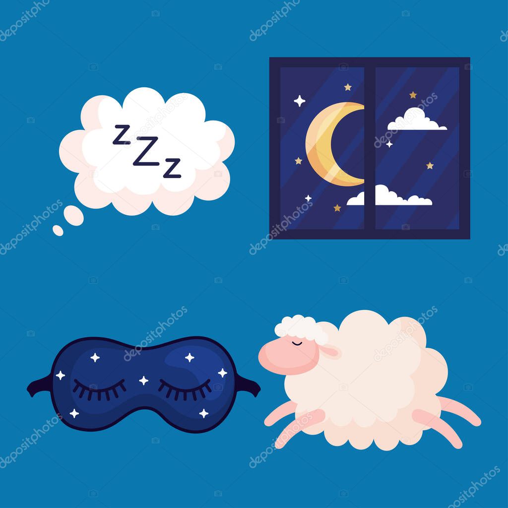 insomnia bubble window mask and sheep vector design