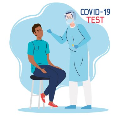 covid 19 virüs test doktoru ve siyah adam koltuk vektör tasarımında