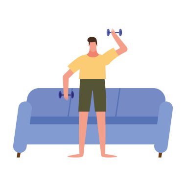 Adam ev vektör tasarımında ağırlık kaldırıyor