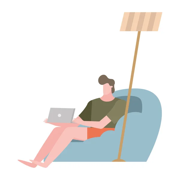 家用椅子矢量设计上有笔记本电脑的男人 — 图库矢量图片