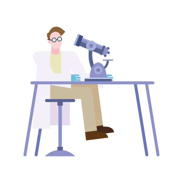 Chemik z mikroskopem w projektowaniu wektorów biurka Ilustracja Stockowa