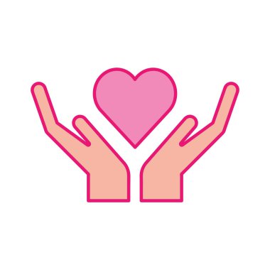 Kalp el çizgisi üzerinde ve biçim ikonu vektör tasarımını doldur