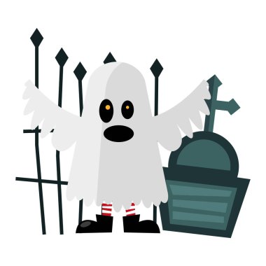 Cadılar Bayramı hayalet çizgi filmi mezar vektörü tasarımı ile