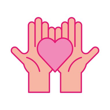 Kalp el hizasında ve biçim ikonu vektör tasarımını doldur