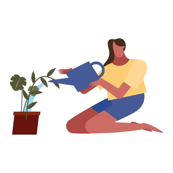 Vrouw met planten en gieter vector ontwerp — Stockvector