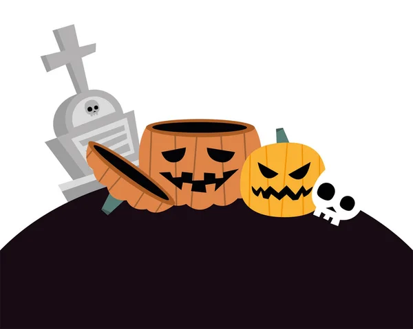 Halloween-Kürbisse Cartoons Grab und Totenkopf Vektor Design — Stockvektor