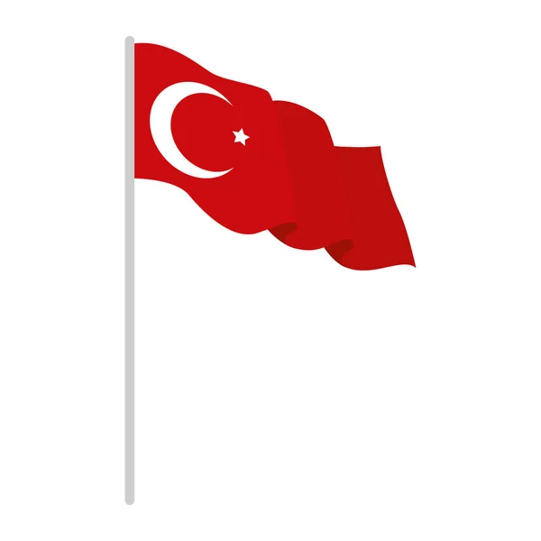 Turkey flag in pole isolated icon — Stock Vector