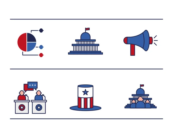 Usa verkiezingen en stemlijn en vul stijl icoon collectie vector ontwerp — Stockvector