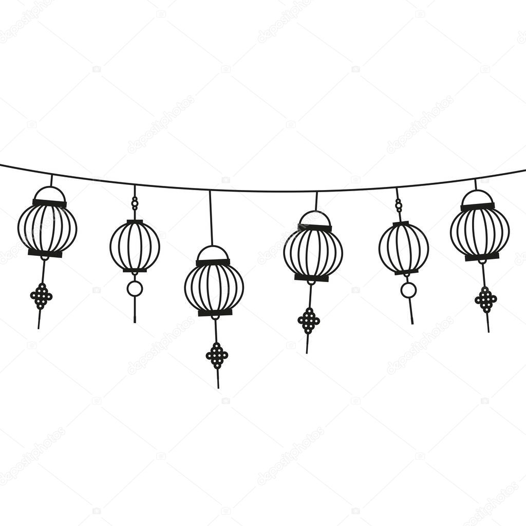 Chinese lamps hanging line vector design