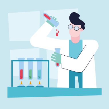 covid 19 virüs aşısı araştırması ve tüp vektör tasarımlı kimyasal adam