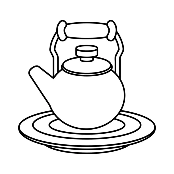 Maceta de té en placa estilo línea icono de diseño de vectores — Vector de stock