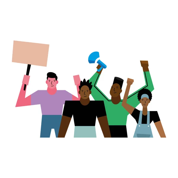 Las vidas negras importan mujer y hombres con banners diseño vectorial — Vector de stock
