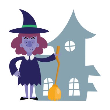 Cadılar Bayramı cadı çizgi film vektör tasarımı