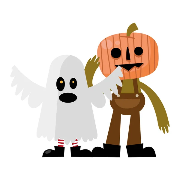 Calabaza de Halloween y ghots diseño de vectores de dibujos animados — Archivo Imágenes Vectoriales