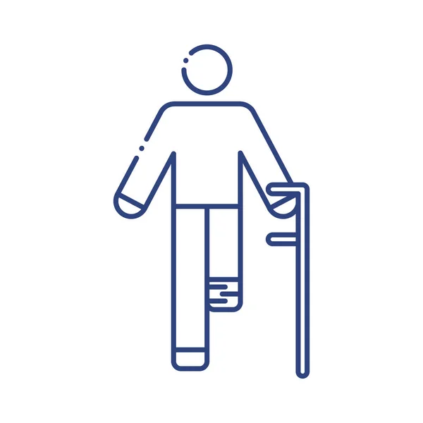 Hombre sin una pierna usando el icono de estilo de línea de caña — Vector de stock