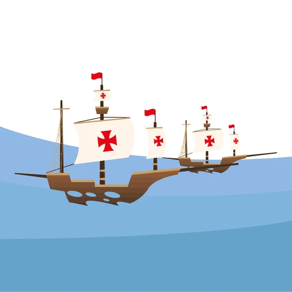 Kristof Kolomb deniz vektör tasarımında gemiler — Stok Vektör