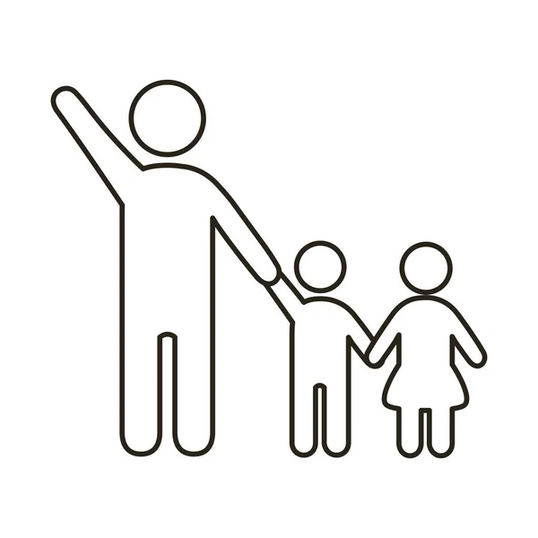 Vader met kinderen cijfers lijn stijl pictogram — Stockvector