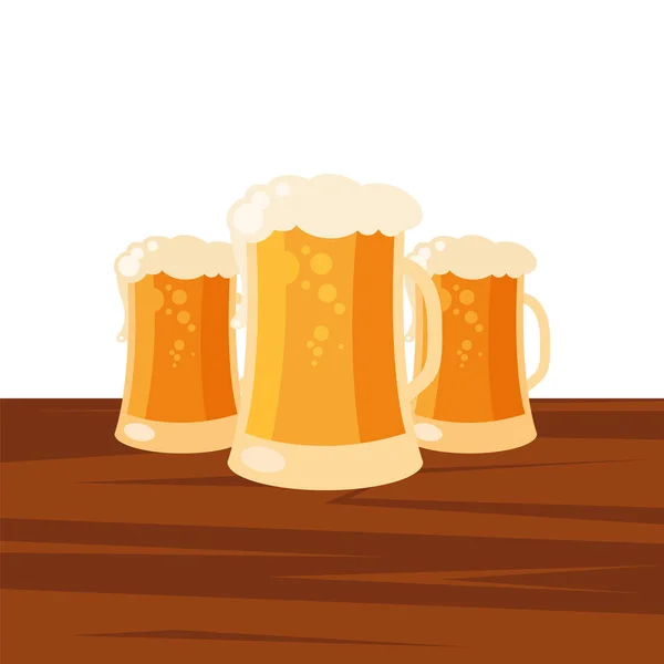 Beer glasses on table vector design — Stock Vector