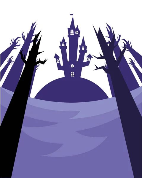 Halloween house and bare trees vector design — Stock Vector