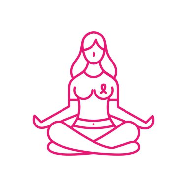 Göğüs kanseri olan kadın kurdele tişörtü tarzı ikon tasarımı ile yoga yapıyor.