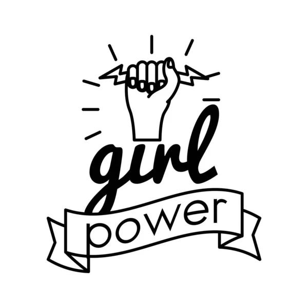 Girl power feminisme huruf gaya ikon - Stok Vektor