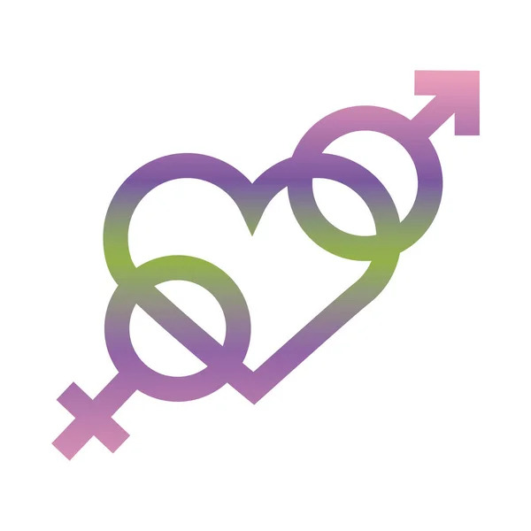 Símbolo de género heterosexual en el corazón icono de estilo degradante — Archivo Imágenes Vectoriales