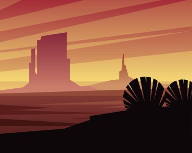 Yaprak vektör tasarımlı çöl kayaları manzarası