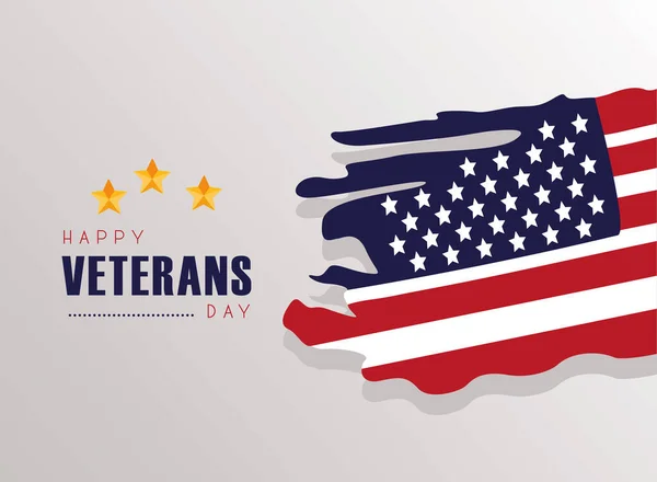 Boldog veteránok nap betű USA zászló festett szürke háttér — Stock Vector