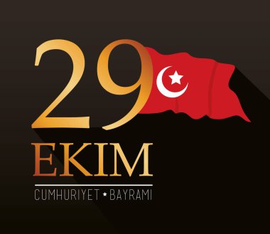 ekim bayrami kutlaması altın harflerle ve siyah arka planda bayrak ile