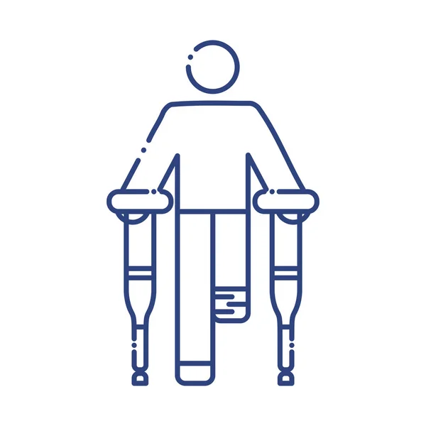 Ayağı olmayan adam koltuk değneği çizgisi simgesi kullanıyor — Stok Vektör
