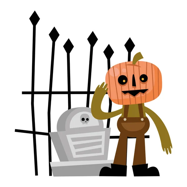 Halloween pumpkin cartoon with grave vector design — Stock Vector