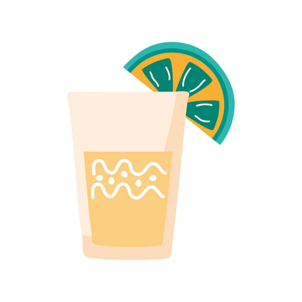 Taza de tequila mexicana con icono de estilo plano de limón — Vector de stock