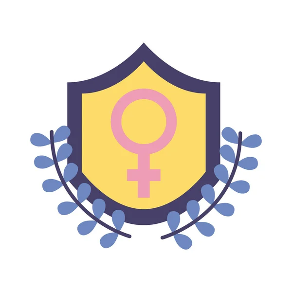 방패 모양의 납작 한 아이콘에 있는 여성성의 상징 — 스톡 벡터