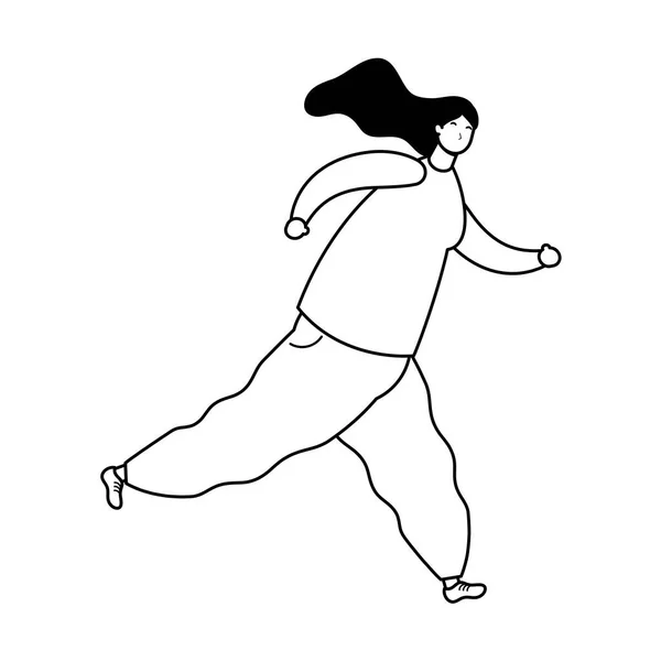 Mladá žena žena běžící charakter linie styl — Stockový vektor