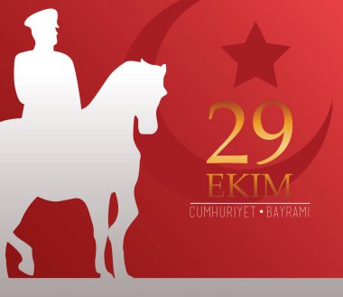 ekim bayrami at silueti ve altın harfli askerlerle kutlama yapıyor.