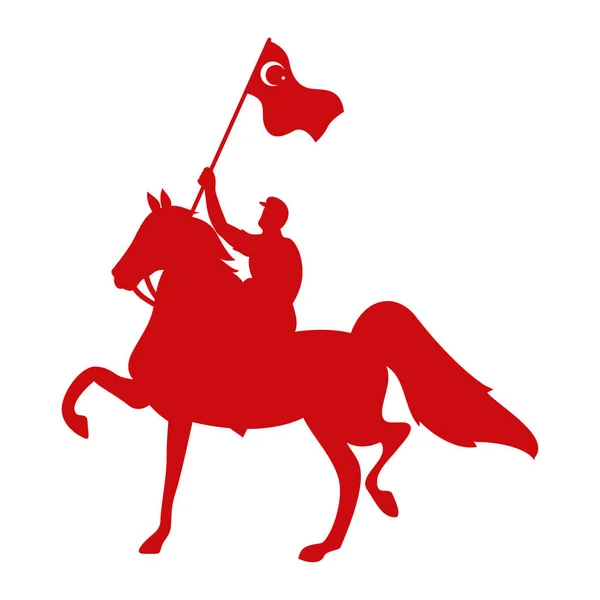 Türk ordusu at üstünde hindi bayrağıyla — Stok Vektör