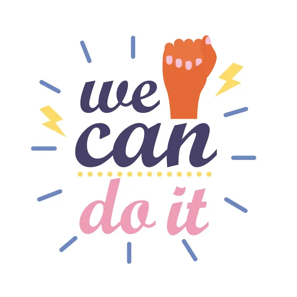 We can do it feminism lettering flat style icon — Stock Vector