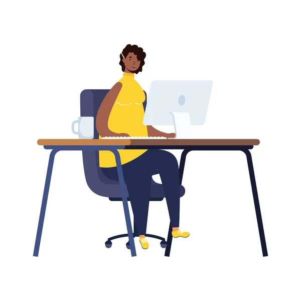 Afro mujer étnica que trabaja en escena de escritorio lugar de trabajo — Vector de stock