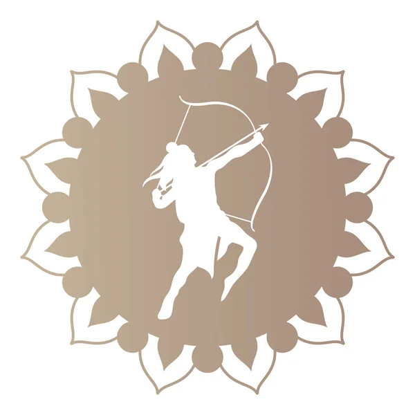 Dussehra lord ram beyaz siluet kahverengi mandala vektör tasarımı üzerinde — Stok Vektör