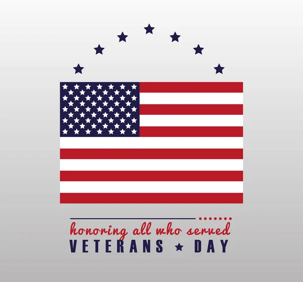 Happy veterans day lettering with usa flag in gray background — Stock Vector