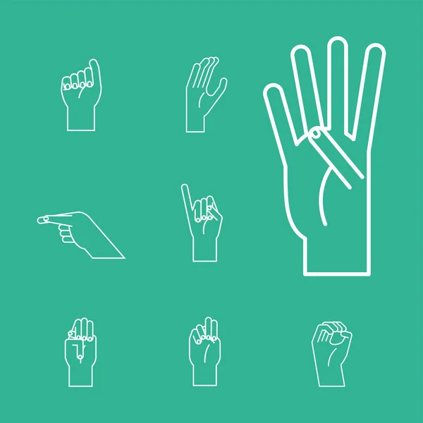 Ręczny język migowy alfabet linia styl ikona zestaw wektor projekt — Wektor stockowy