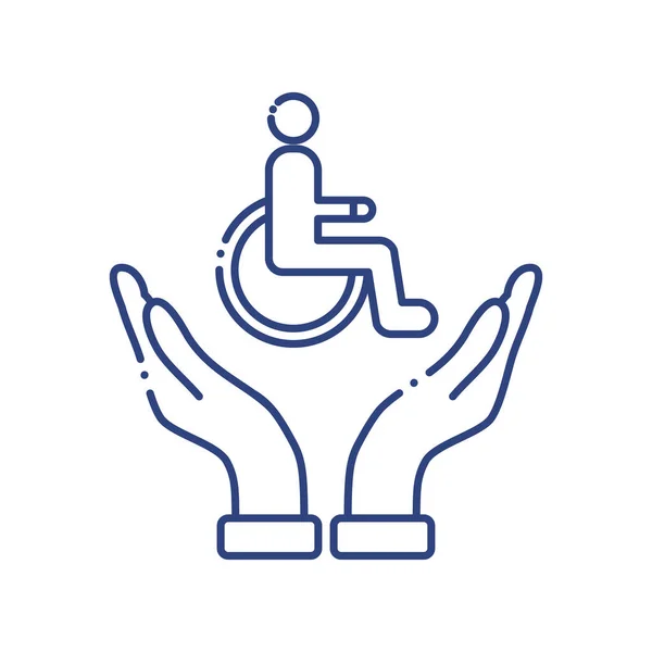 Handen te beschermen rolstoel gehandicapte lijn stijl pictogram — Stockvector